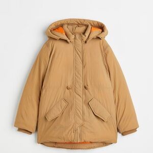 H&M Kids Solid Beige Long Sleeve Stand Collar Padded Nylon Parka Kids